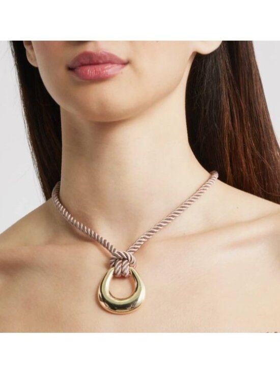 Nordstrom Jewelry - NWT Nordstrom Open Gold Tone Round Pendant Gold Neutral Beige Cord Necklace